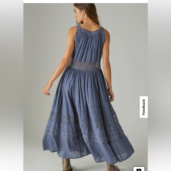 Lucky Brand Indigo Lace-Trim Maxi Dress - Picture 2 of 12